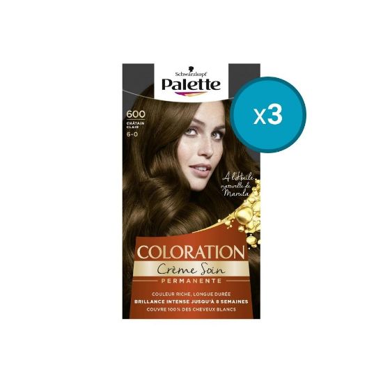 Image de 3x Schwarzkopf Palette Coloration permanente Crème Soin 600 Châtain Clair
