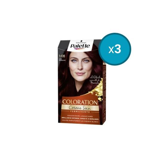 Picture of 3x Schwarzkopf Palette Coloration permanente Crème Soin 1-08 Noir Bordeaux