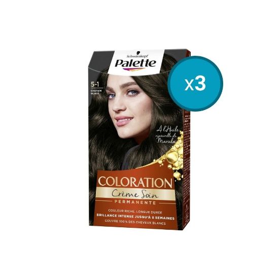 Image de 3x Schwarzkopf Palette Coloration permanente Crème Soin 5-1 Châtain Glacé