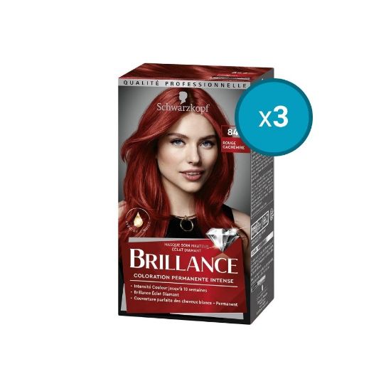 Image de 3x Schwarzkopf Brillance coloration permanate intense, Rouge Cachemire 842