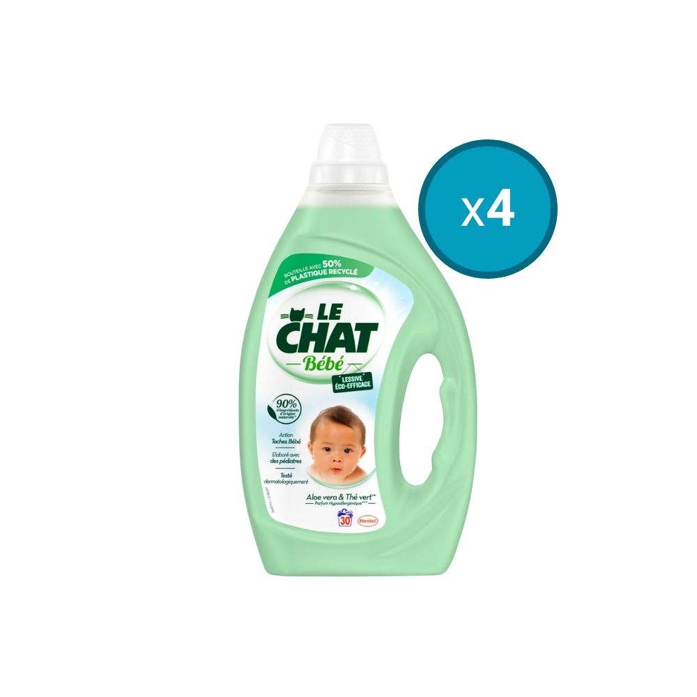 4x Lessive liquide bébé à l'aloé vera Le Chat 1,5l, 30 lavages    - Shopping et Courses en ligne, livrés à domicile ou au bureau,  7j/7 à la Réunion