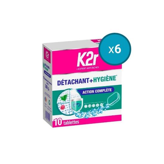 Image de 6x Tablettes 2en1 Détachant et désinfectant Action complète K2r, 10 tablettes de 20g