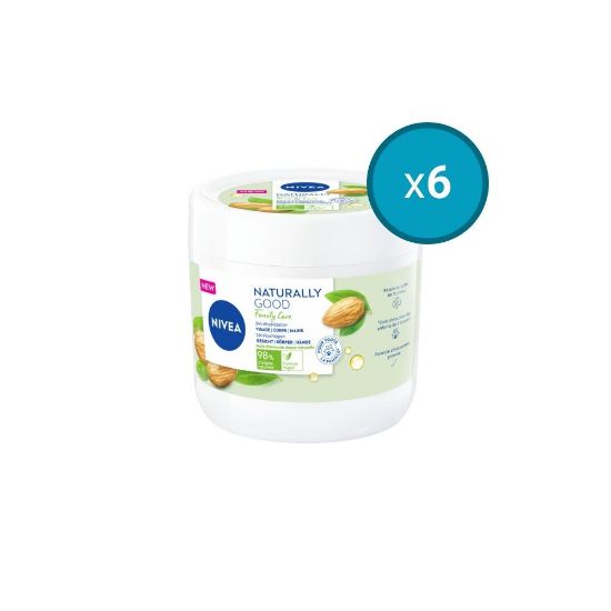 Image de 6x Crème multi-usage visage corps et mains Nivea Naturally Good Family Amande Douce, 450mL