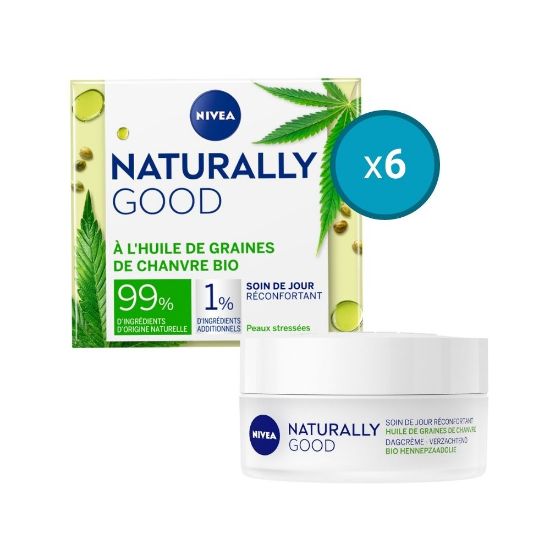 Picture of 6x Crème de jour visage hydratant Nivea NATURALLY GOOD Chanvre BIO, 50mL
