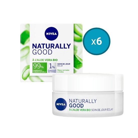 Image de 6x Crème de jour visage hydratant Nivea NATURALLY GOOD Aloe vera BIO, 50mL