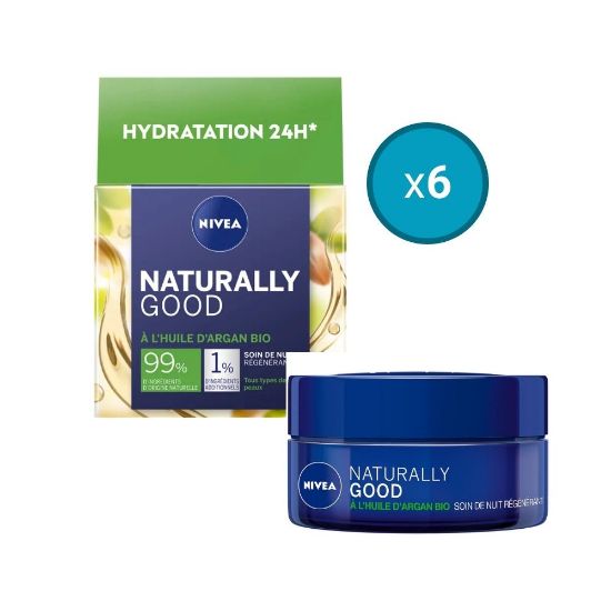 Image de 6x Crème de nuit visage régénérant Nivea NATURALLY GOOD Huile d'Argan BIO, 50mL