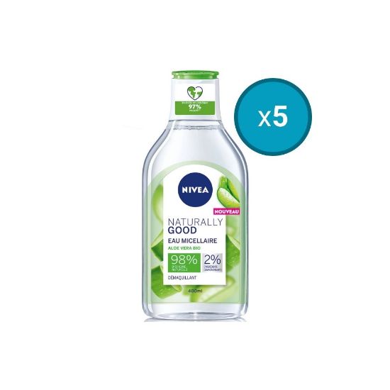 Image de 5x Eau Micellaire Démaquillant Nivea NATURALLY GOOD Aloe Vera Bio, 400mL