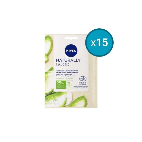Picture of 15x Masque Tissu visage Hydratant & Rafraîchissant Nivea NATURALLY GOOD Aloe Vera Bio, 15mL