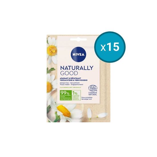 Picture of 15x Masque Tissu visage Apaisant & Défatigant Nivea NATURALLY GOOD Camomille Bio, 15mL