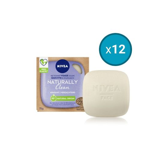 Image de 12x Nettoyant Visage Solide Apaisant Nivea NATURALLY CLEAN Huile de pépins de raisin, 75g