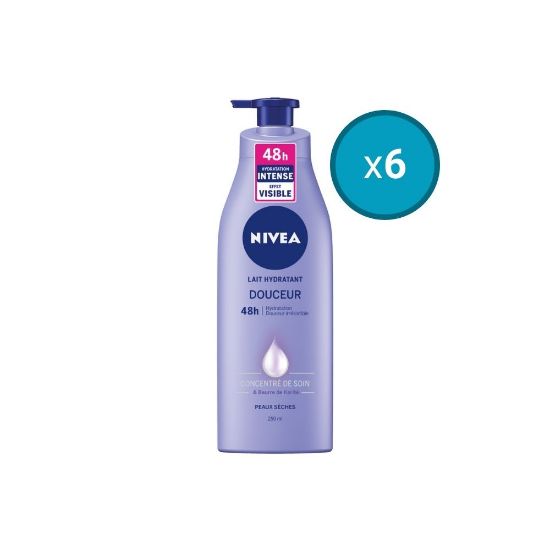 Image de 6x Lait corps hydratant 48H Beurre de Karité Nivea, 250mL