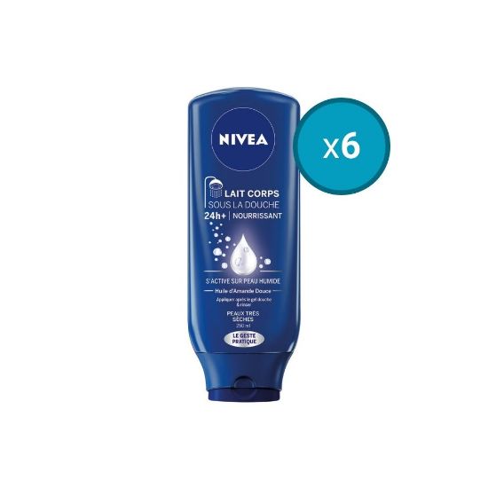 Image de 6x Lait corps sous la douche nourrissant Huile d'amande douce Nivea, 250mL