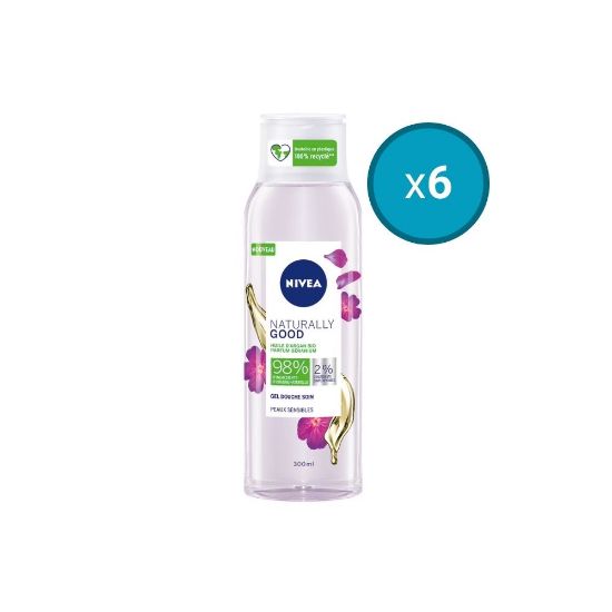 Image de 6x Gel douche Nivea NATURALLY GOOD géranium ethuile d'argan BIO, 300mL