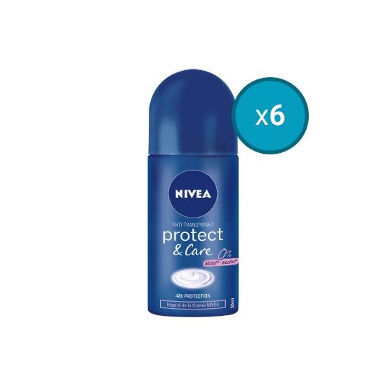 Image de 6x Déodorant Bille Anti-transpirant 48H Nivea PROTECT&CARE, 50mL