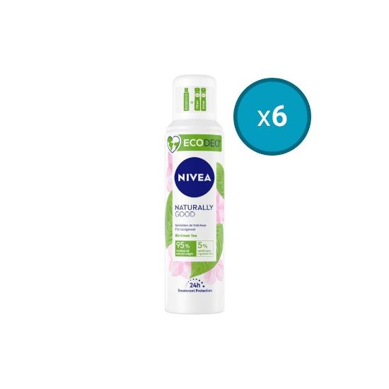 Picture of 6x Déodorant Spray sans sel d'aluminium ECODEO Nivea NATURALLY GOOD au thé vert Bio, 125mL