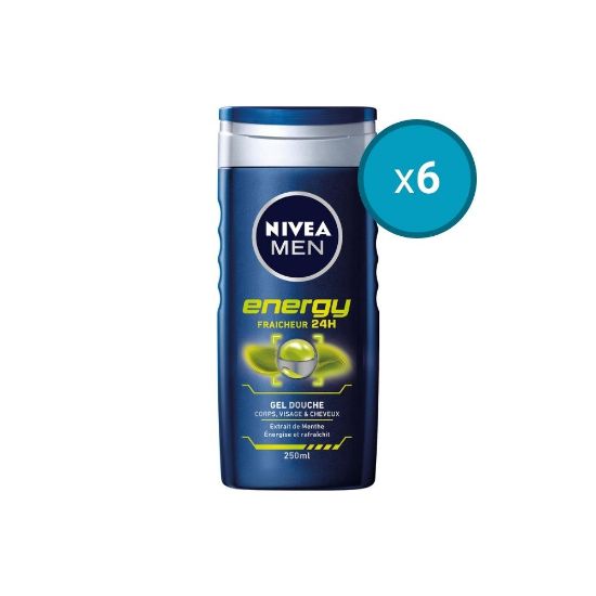 Image de 6x Gel douche 3en1 visage corps et cheveux Nivea Men ENERGY, 250mL