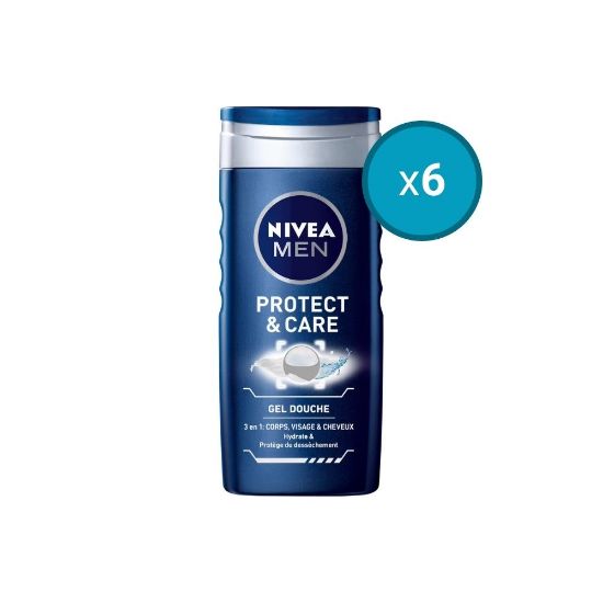 Picture of 6x Gel douche 3en1 visage corps et cheveux Nivea Men PROTECT&CARE, 250mL