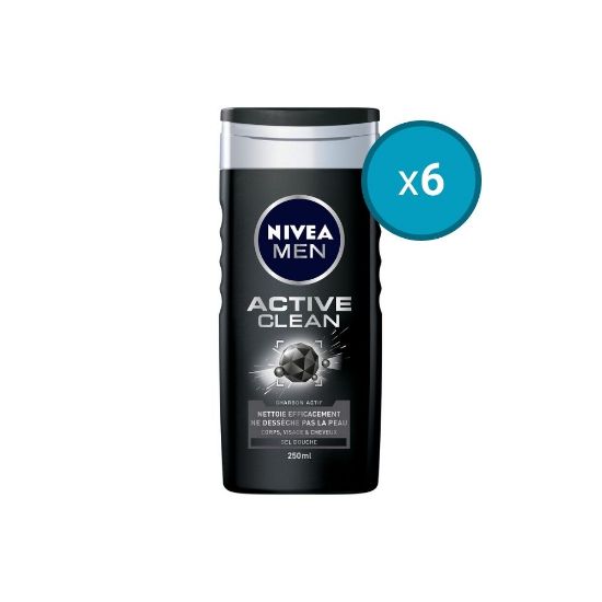 Image de 6x Gel douche 3en1 visage corps et cheveux Nivea Men ACTIVE CLEAN, 250mL