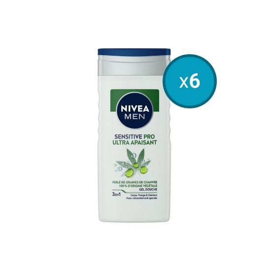 Image de 6x Gel douche 3en1 visage corps et cheveux Nivea Men SENSITIVE PRO Chanvre, 250mL