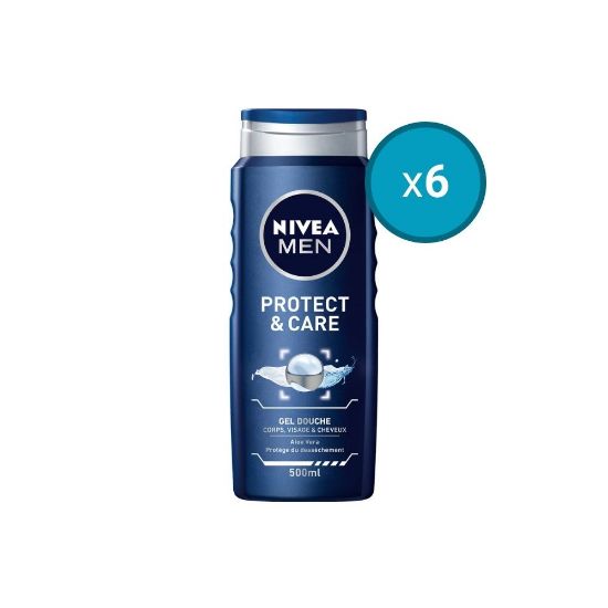 Image de 6x Gel douche 3en1 visage corps et cheveux grand format Nivea Men PROTECT&CARE, 500mL