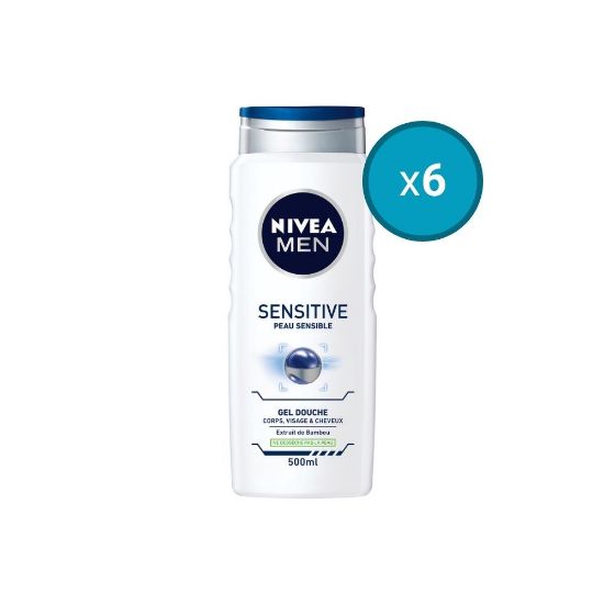 Image de 6x Gel douche 3en1 visage corps et cheveux Nivea Men SENSITIVE, 500mL