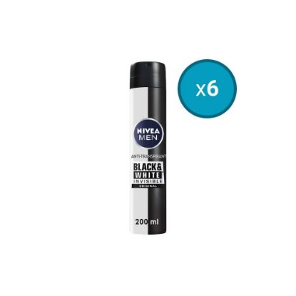 Image de 6x Déodorant spray homme anti-transpirant Original 48H Nivea Men BLACK&WHITE, 200mL
