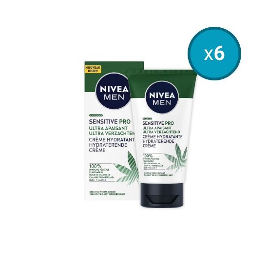 Picture of 6x Crème hydratante visage homme Ultra apaisante Nivea Men SENSITIVE PRO à l'huile de chanvre BIO, 75mL