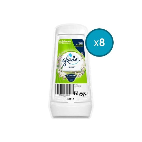 Image de 8x Gel Désodorisant Senteur Muguet Infusé Aux Huiles Essentielles Glade, 150g