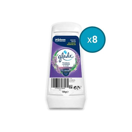 Image de 8x Gel Désodorisant Senteur Tranquille Lavande & Aloe Infusé Aux Huiles Essentielles Glade, 150g