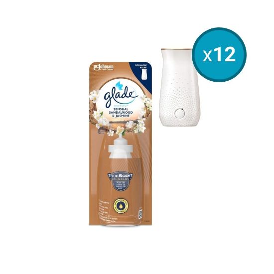 Image de 12x Recharge pour diffuseur Sense & Spray Senteur Bois de Santal et Jasmin Infusé aux Huiles Essentielles Glade, 18mL