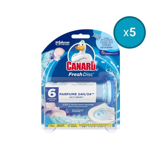 Image de 5x Blocs WC avec applicateur de disques gel Fraîcheur Marine Canard Fresh Disc, 1 applicateur + 6 disques
