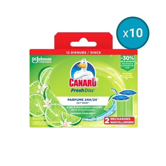 Picture of 10x Blocs WC disques gel Fraîcheur Citron Vert Canard Fresh Disc, 2 recharges soit 12 disques