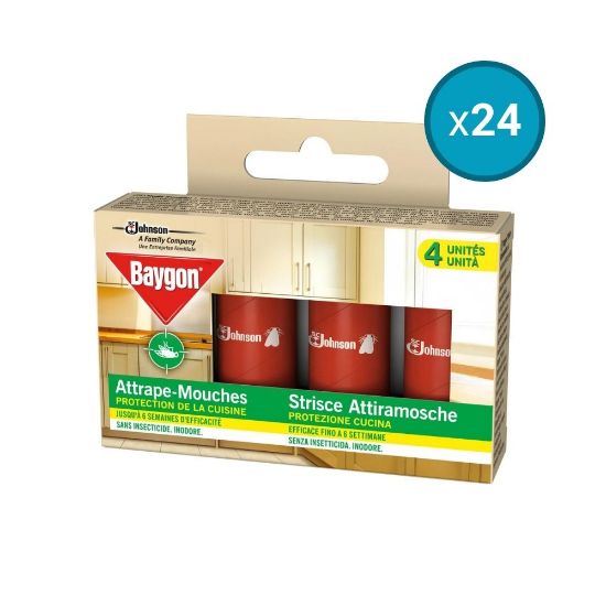 Picture of 24x Attrape Mouche Protection De La Cuisine Sans Insecticide Inodore Baygon, 4 bandes