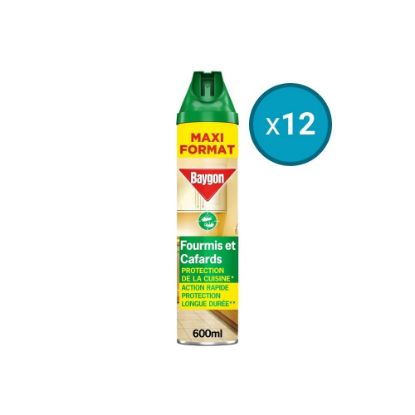 Image de 12x Spray Anti-Rampants Fourmis Et Cafards Protection De La Cuisine Action Rapide Protection Longue Durée Baygon, Maxi format 600mL