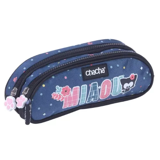 Trousse rectangulaire Chacha Miaou - 2 compartiments - bleu