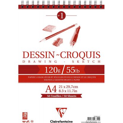 Bloc Dessin Croquis Spirale A4 - 120g - 50 Feuilles - Clairefontaine