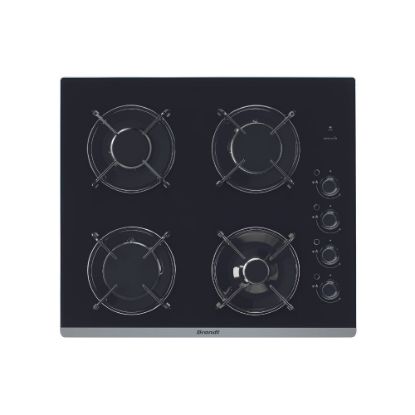 Picture of Plaque de Cuisson Encastrable Gaz 60 cm - 4 Feux, 7700W, Verre Trempé - Brandt BPG6413B - Noir