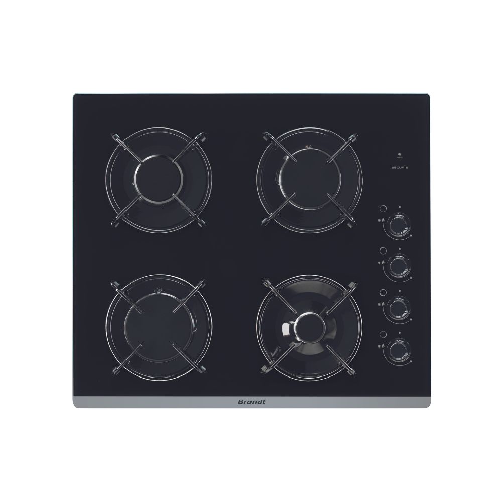 Plaque de cuisson encastrable 4 feux gaz, 7700W, verre trempé - Brandt