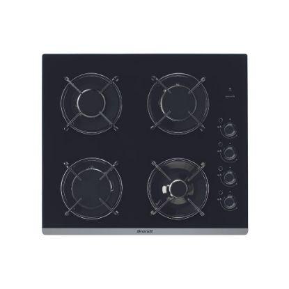 Image de Plaque de cuisson encastrable 4 feux gaz, 7700W, verre trempé - Brandt BPG6413B - Noir