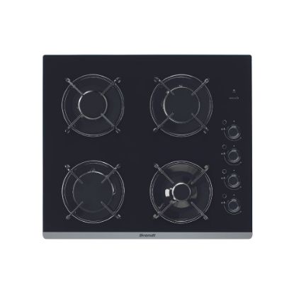 Picture of Plaque de cuisson encastrable 4 feux gaz, 7700W, verre trempé - Brandt BPG6413B - Noir