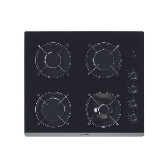 Image de Plaque de cuisson encastrable 4 feux gaz, 7700W, verre trempé - Brandt BPG6413B - Noir