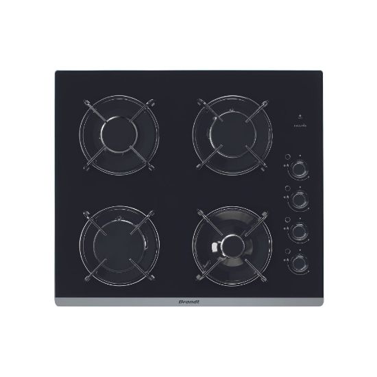 Picture of Plaque de cuisson encastrable 4 feux gaz, 7700W, verre trempé - Brandt BPG6413B - Noir