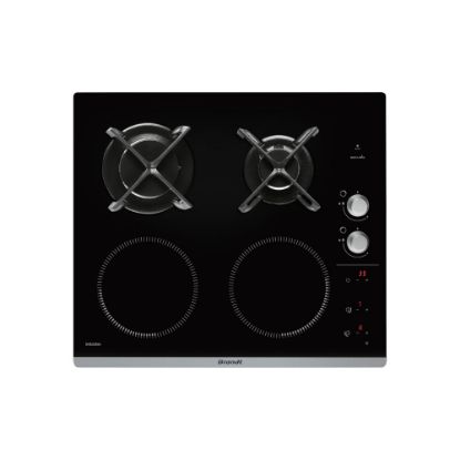 Image de Plaque de cuisson encastrable mixte 60 cm, 2 feux gaz et 2 feux induction, 10200W - Brandt BPI6414BM - Noir