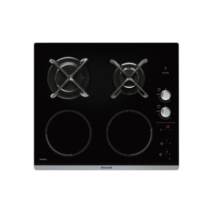 Picture of Plaque de cuisson encastrable mixte 60 cm, 2 feux gaz et 2 feux induction, 10200W - Brandt BPI6414BM - Noir