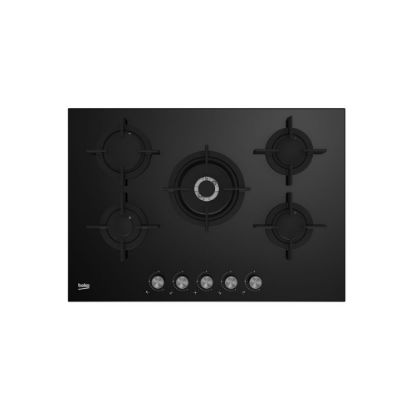 Image de Plaque de cuisson gaz 75cm, 5 foyers, 12400W - Beko HILW75222S - noir