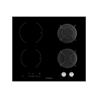 Image de Plaque de cuisson mixte gaz et induction encastrable 60cm, 4 foyers - Schneider SCTGI640S - noir