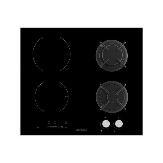 Picture of Plaque de cuisson mixte gaz et induction encastrable 60cm, 4 foyers - Schneider SCTGI640S - noir