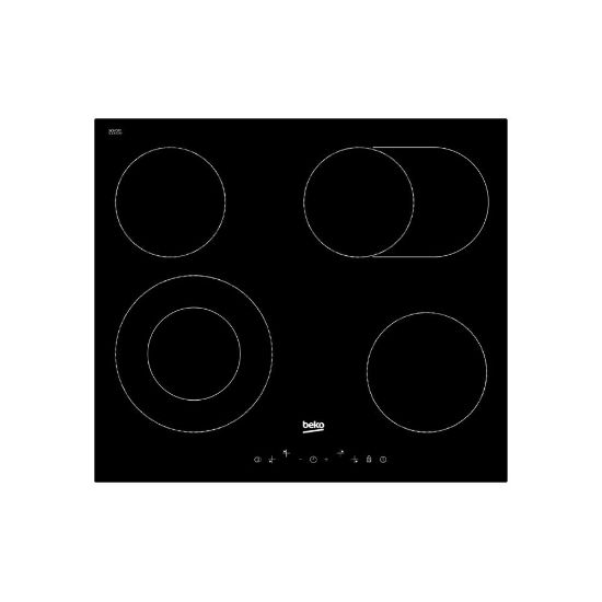 Picture of Plaque de cuisson vitrocéramique encastrable 60cm, 4 foyers avec 1 zone extensible, 6900W - Beko HIC64403T - noir