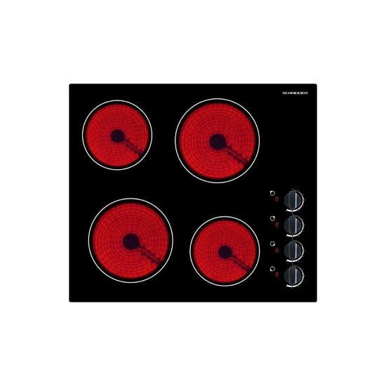 Image de Plaque de cuisson vitrocéramique encastrable 60cm, 4 foyers, 6000W - Schneider STV60M - noir