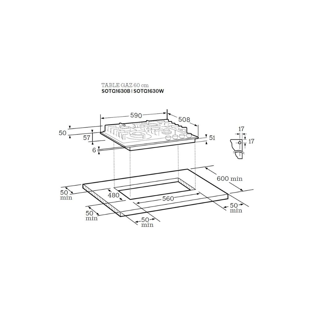 Plaque de cuisson gaz encastrable 60cm, 4 foyers, 8000W Scholtes
